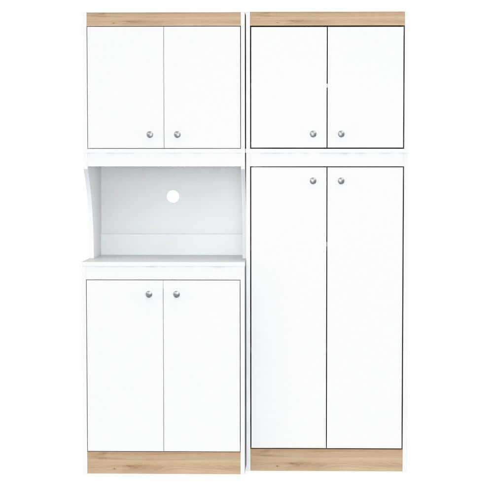 White and Oak 2-Piece Kitchen Pantry Storage Cabinet