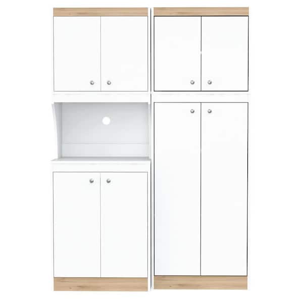 Inval Ready to Assemble 47.2 in. W x 66.93 in. H x 14.49 in. D Kitchen Storage Utility Cabinet in White, Vienes Oak (2-Piece)