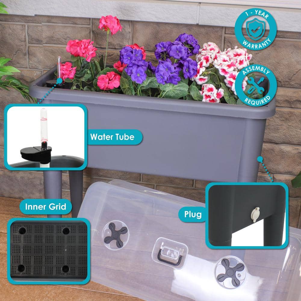 Gray Plastic Self-Watering Raised Garden Bed with Cloche Cover