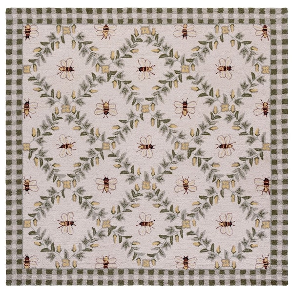 Chelsea 8 ft. x 8 ft. Square Ivory/Green Border Diamond Floral Area Rug