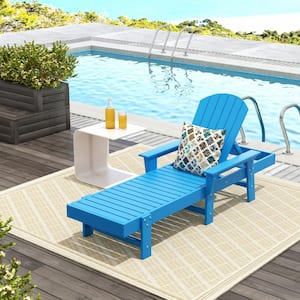 Altura Pacific Blue HDPE Plastic Outdoor Adjustable Backrest Adirondack Chaise Lounger With Armrest