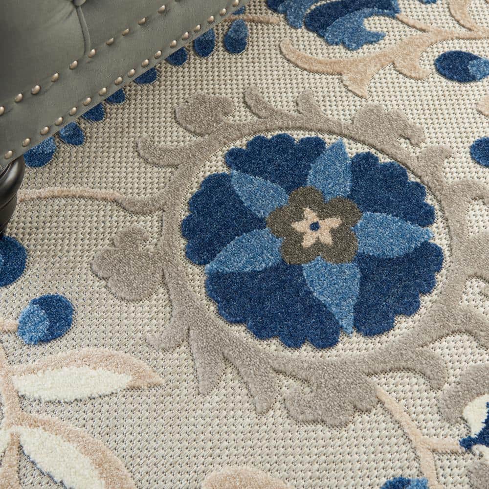 Aloha Natural/Blue Floral 6' x 9' Synthetic Outdoor Area Rug