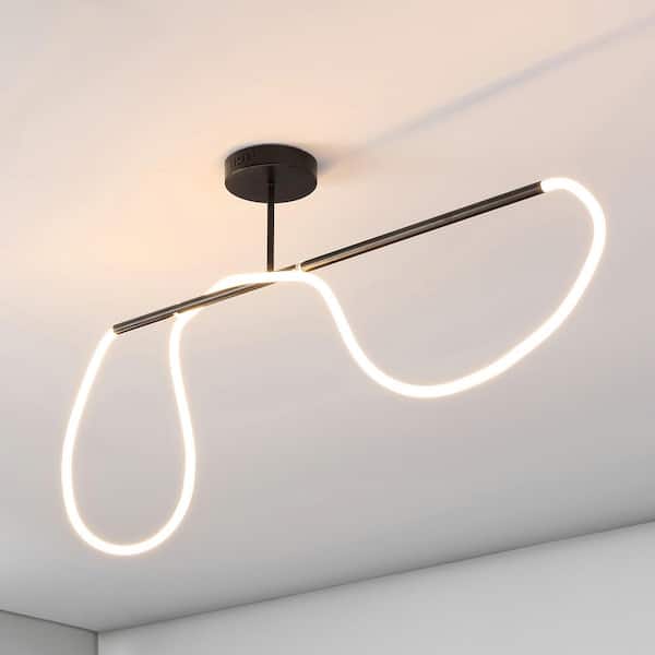 Alessio 48 in.Contemporary Minimalist 360 Adjustable Silicone Neon Rope Dimmable Linear Integrated LED Flush Mount,Black