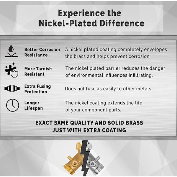 Nickel Plated Brass Garden Hose Splitter, Heavy-Duty 2-Way Hose Connector Fitting (4-Pack)