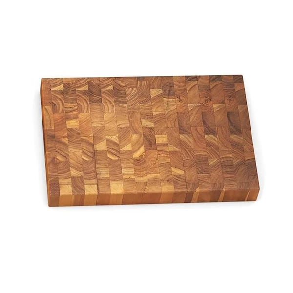 18 in. x 12 in. Rectangle Solid Teak Wood Cutting Board with Handle, End Grain Design and Warp-Resistant, Natural