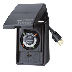 Woods 17321 17321WD Outdoor Plug-in Yard Stake Timer with Photocell Dusk-To-Dawn  3-Outlet Green - Dusk To Dawn Power Outlet 