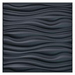 Wave PVC Decorative Black Wall Panel for Living Room 19.7 in. x 19.7 in. x 1 in. (12-Pack)