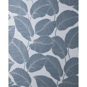 Larson Blue Leaf Wallpaper Sample
