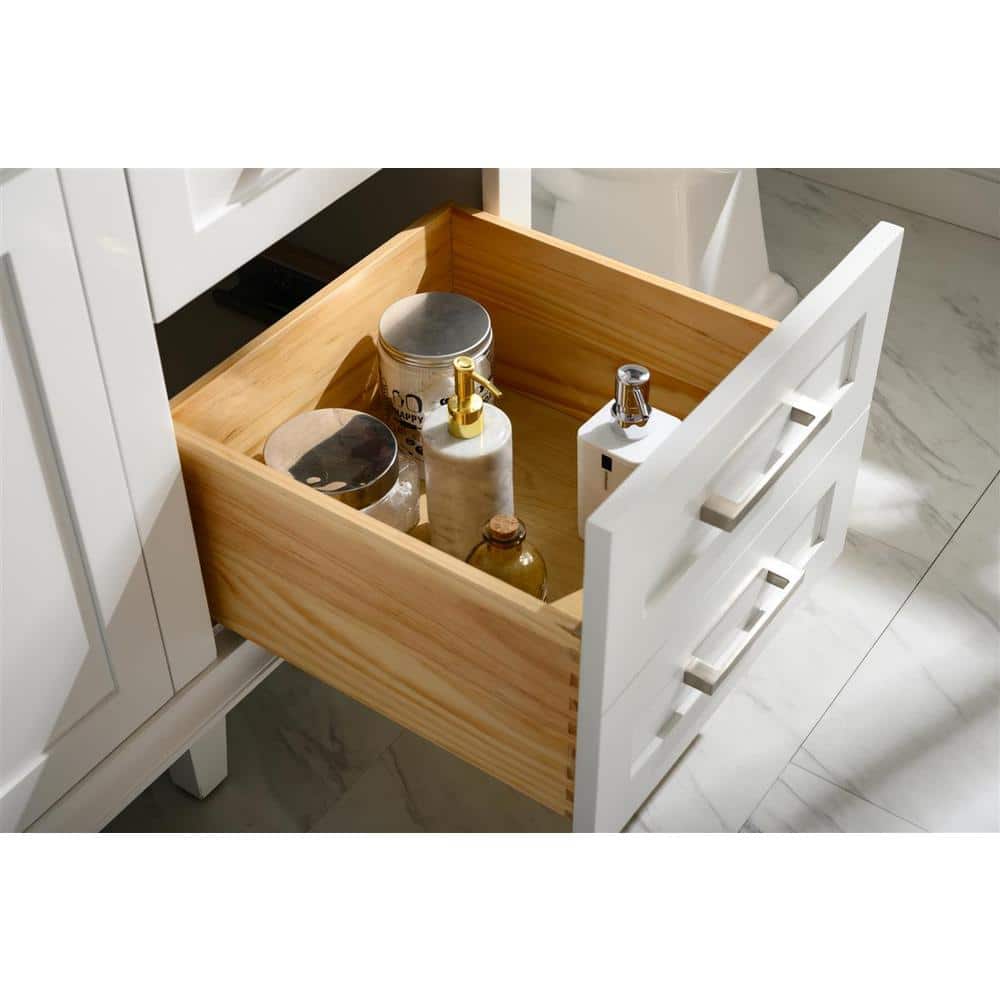 White 60" Freestanding Single Sink Vanity with Carrara Marble Top