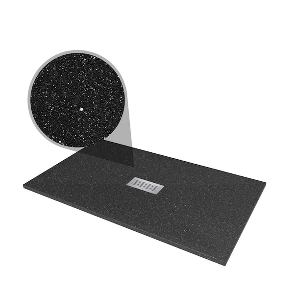 32 in. W x 60 in. L x 1.125 in. H Solid Composite Stone Alcove Shower Pan Base with Center Drain in Black Onyx Sand