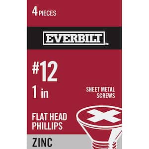 #12 x 1 in. Phillips Flat Head Zinc Plated Sheet Metal Screw (4-Pack)