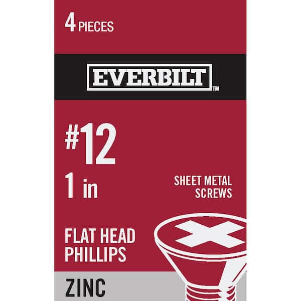 Everbilt #12 x 1 in. Zinc Plated Phillips Flat Head Sheet Metal Screw (4-Pack)