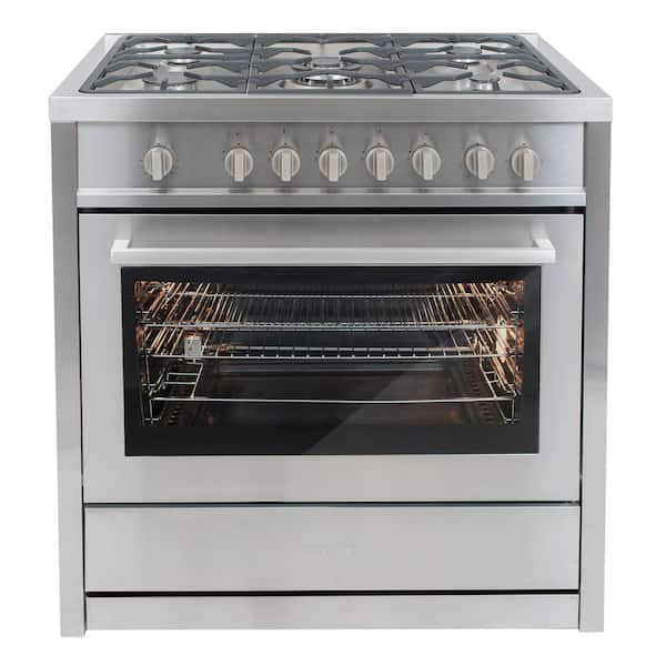 Cosmo 36 in. 3.8 cu. ft. Gas Range in Stainless Steel with 5 Italian Made Burners and Motorized Rotisserie