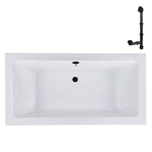 66 in. x 34 in. Rectangular Acrylic Soaking Drop-In Bathtub, with Center Drain in Matte Black