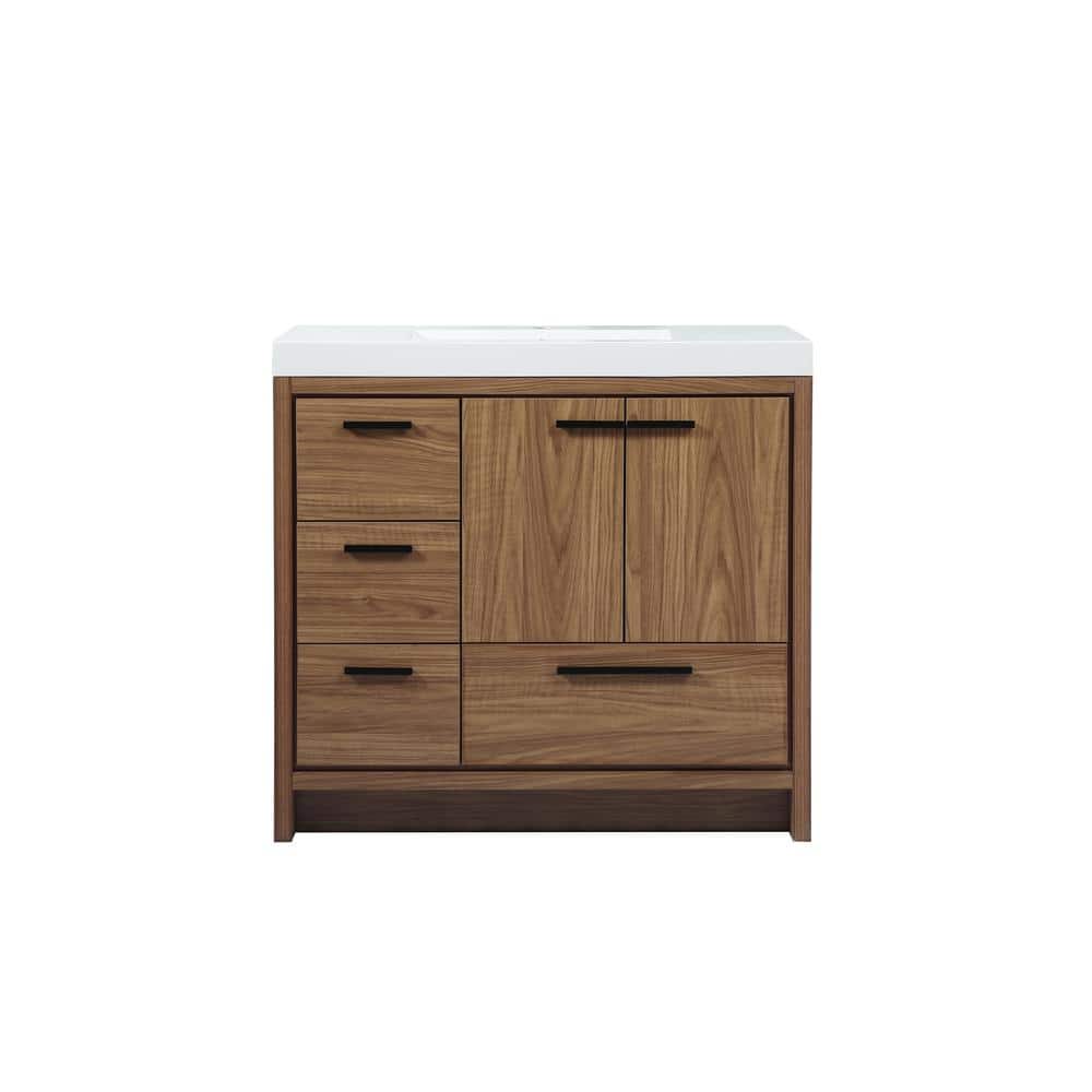 Simply Living 36 in. Single Bathroom Vanity in Walnut Brown with Resin Vani