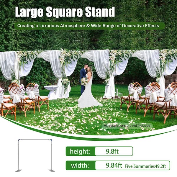 118.2 in. x 118.2 in. Heavy-Duty Wedding Backdrop Stand Kit with Metal  Steel Base Arbor