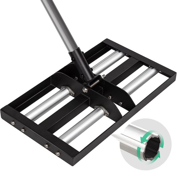 61 in. Adjustable Steel Long Handle Lawn Leveling Rake with Aluminum Rollers