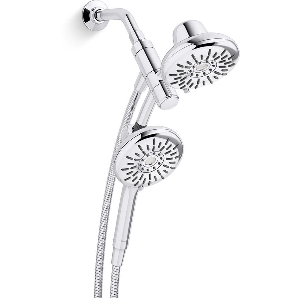 KOHLER Freespin Bellerose 3-Spray Patterns 5.25 in. Wall Mount Dual Shower Heads in Polished Chrome