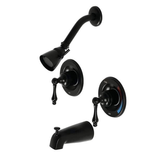 Kingston Brass Vintage Double Handle 1-Spray Tub and Shower Faucet 2 GPM with Corrosion Resistant in Matte Black