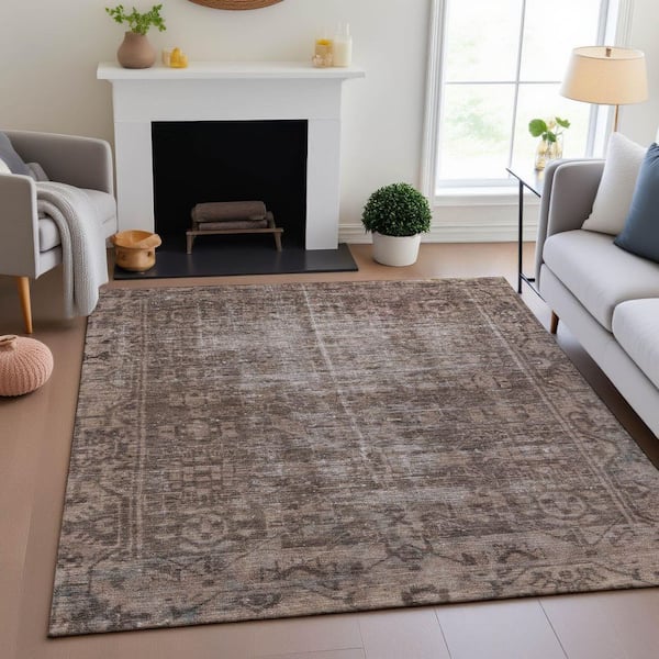 Mayfield Premium Machine Washable Abstract AMF1228 Brown 3 ft. x 4 ft. Area Rug
