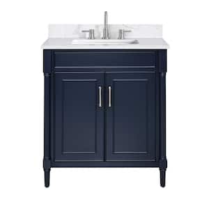 Bristol 31 in. W. x 22 in. D x 35 in. H Single sink Bath Vanity Combo in Navy Blue finish with Cala White Engineered Top