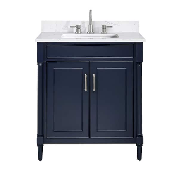 Bristol 31 in. Single Sink Navy Blue Bath Vanity with Cala White Engineered Stone Top
