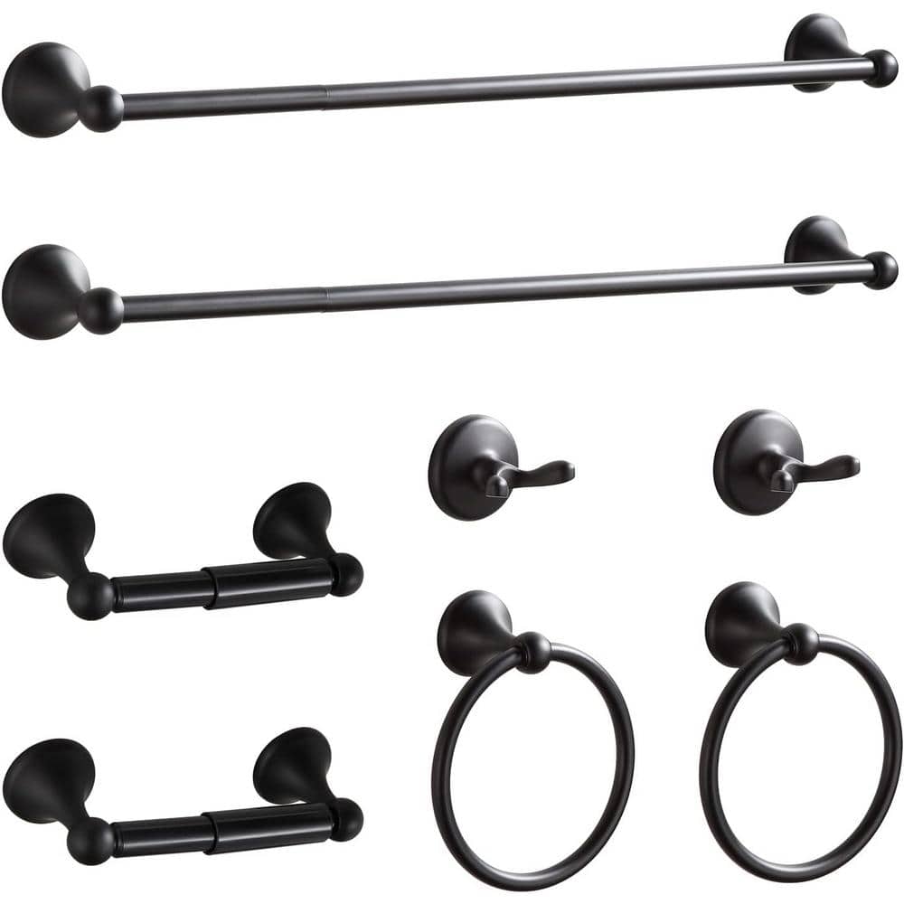 8-Pieces Bath Hardware Set with Adjustable Bathroom Towel Bars, Rings, Robe