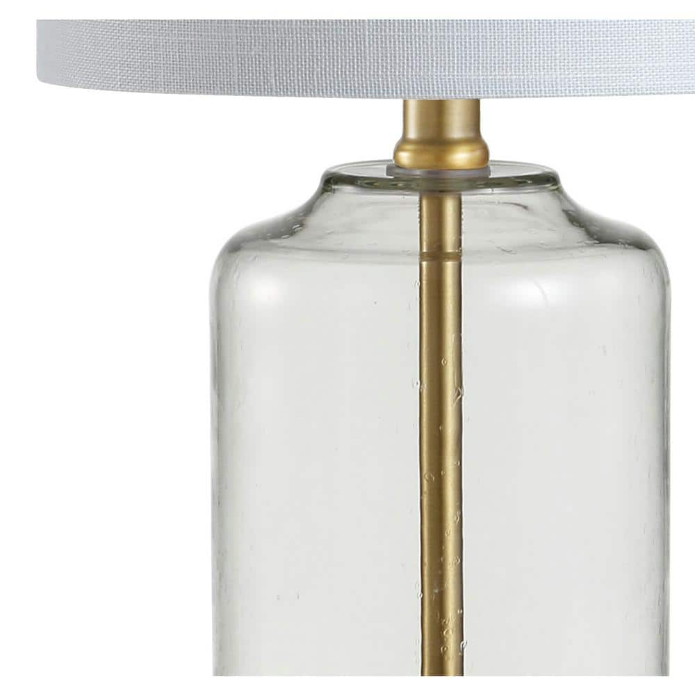 Duncan 20.5" Brass/Clear Glass Table Lamp with White Linen Shade