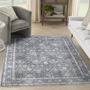 Astra Machine Washable Dark Blue 4 ft. x 6 ft. Distressed Traditional Area Rug