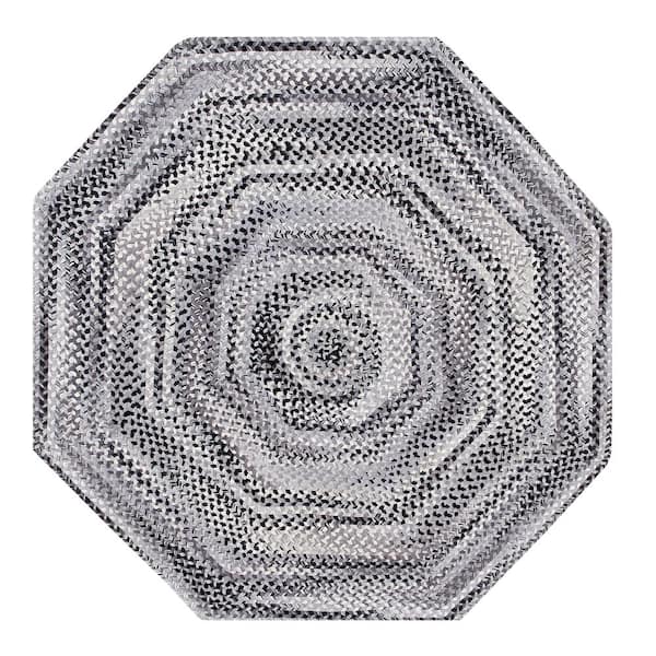Ombre Briad Collection Black 72" Octagonal 100% Cotton Chenille Reversible Indoor Area Rug