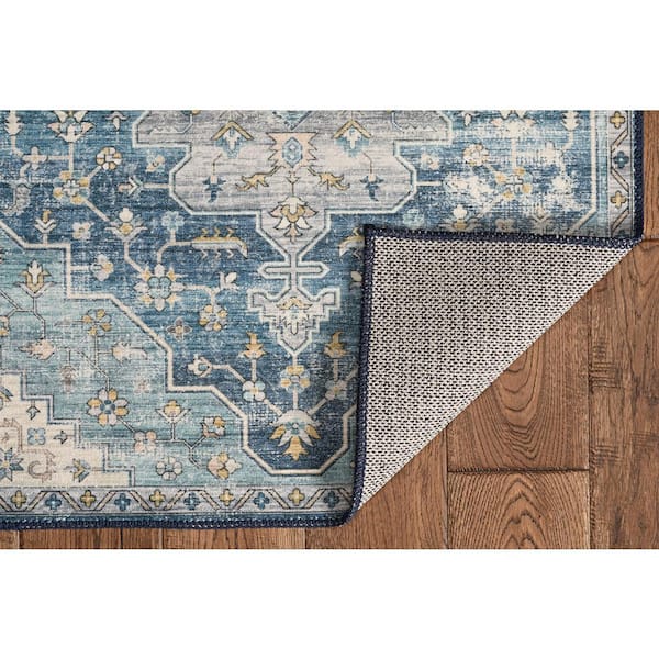 Washable Alana Teal/Ivory 3 ft. x 5 ft. Abstract Rectangle Area Rug