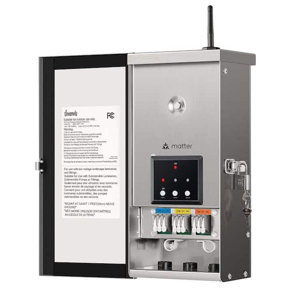 300W Smart Stainless Steel Low Voltage Landscape Lighting Transformer with 3 Zones for Garden, LED, Deck Lighting