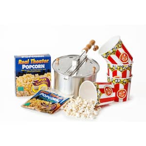 10-Piece Aluminum Silver Stovetop Popcorn Popper Set with Popcorn and Tubs
