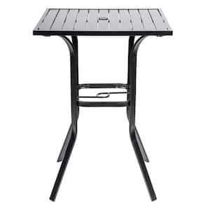 Black Square Metal Outdoor High Table with Umbrella Hole