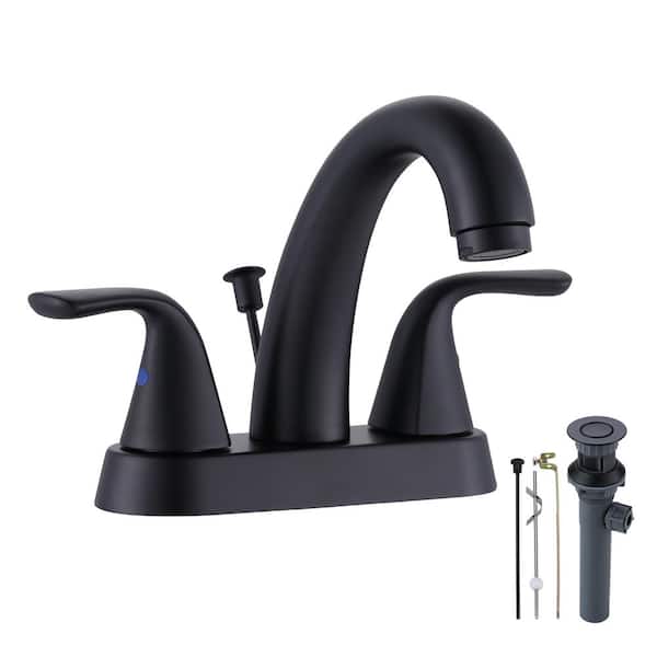 IVIGA Modern 4 in. Centerset Double-Handle High Arc Bathroom Faucet with Lift Rod Drain Included in Black
