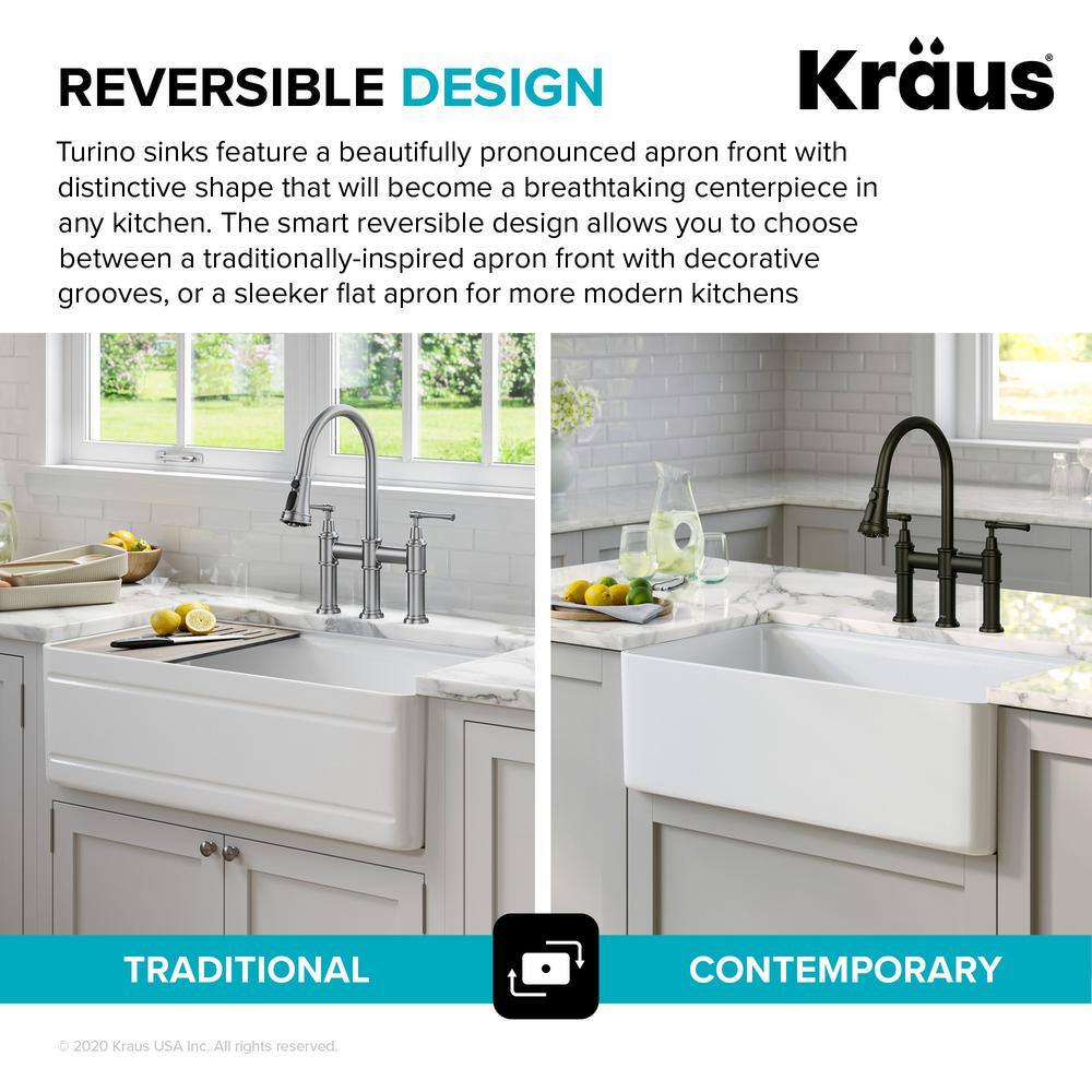 Gloss White Fireclay Farmhouse Single Bowl Kitchen Sink with Accessories