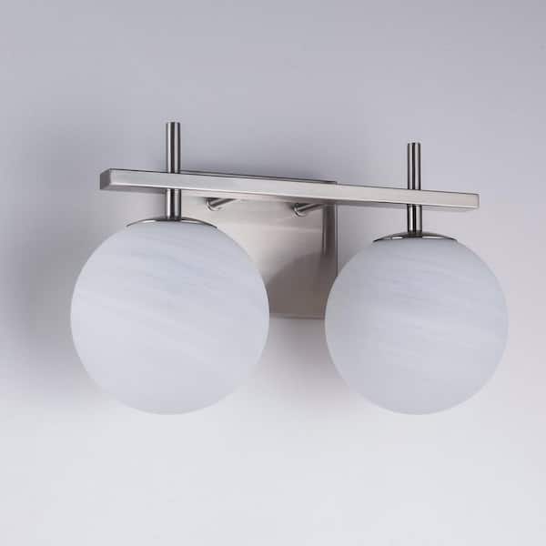 Raleigh 14 in. 2-light Modern Chrome Dimmable Wall Sconce With White Cloud Glass Lampshade