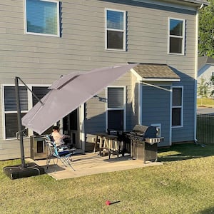 9 ft. x 12 ft. Double Top Aluminum Rotation Outdoor Cantilever Patio Umbrella in Taupe