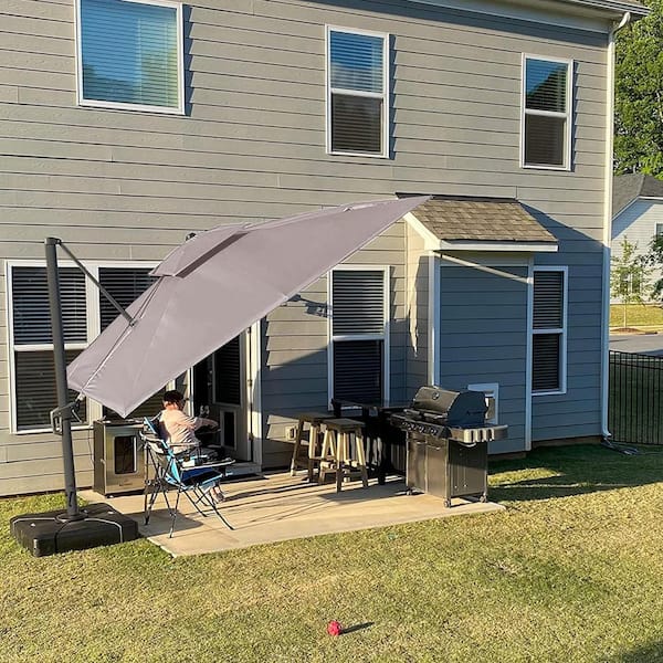 9 ft. x 12 ft. Double Top Aluminum Rotation Outdoor Cantilever Patio Umbrella in Taupe