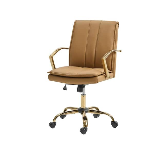 Carlos Camel Modern Leather Rocking Office Chair with Metal Base