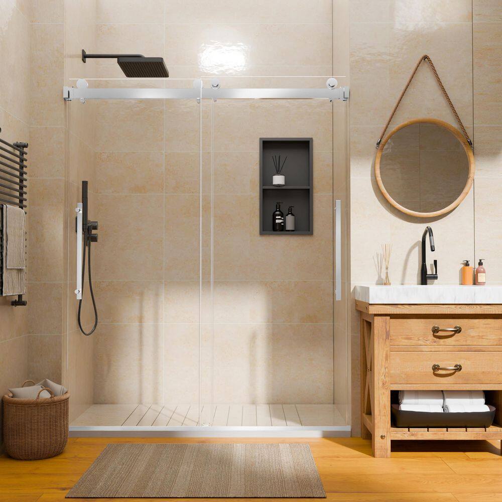 44 in. - 48 in. W x 74 in. H Double Sliding Frameless Shower Door in Chrome with Rain Tempered Glass price history on PriceWatchPro