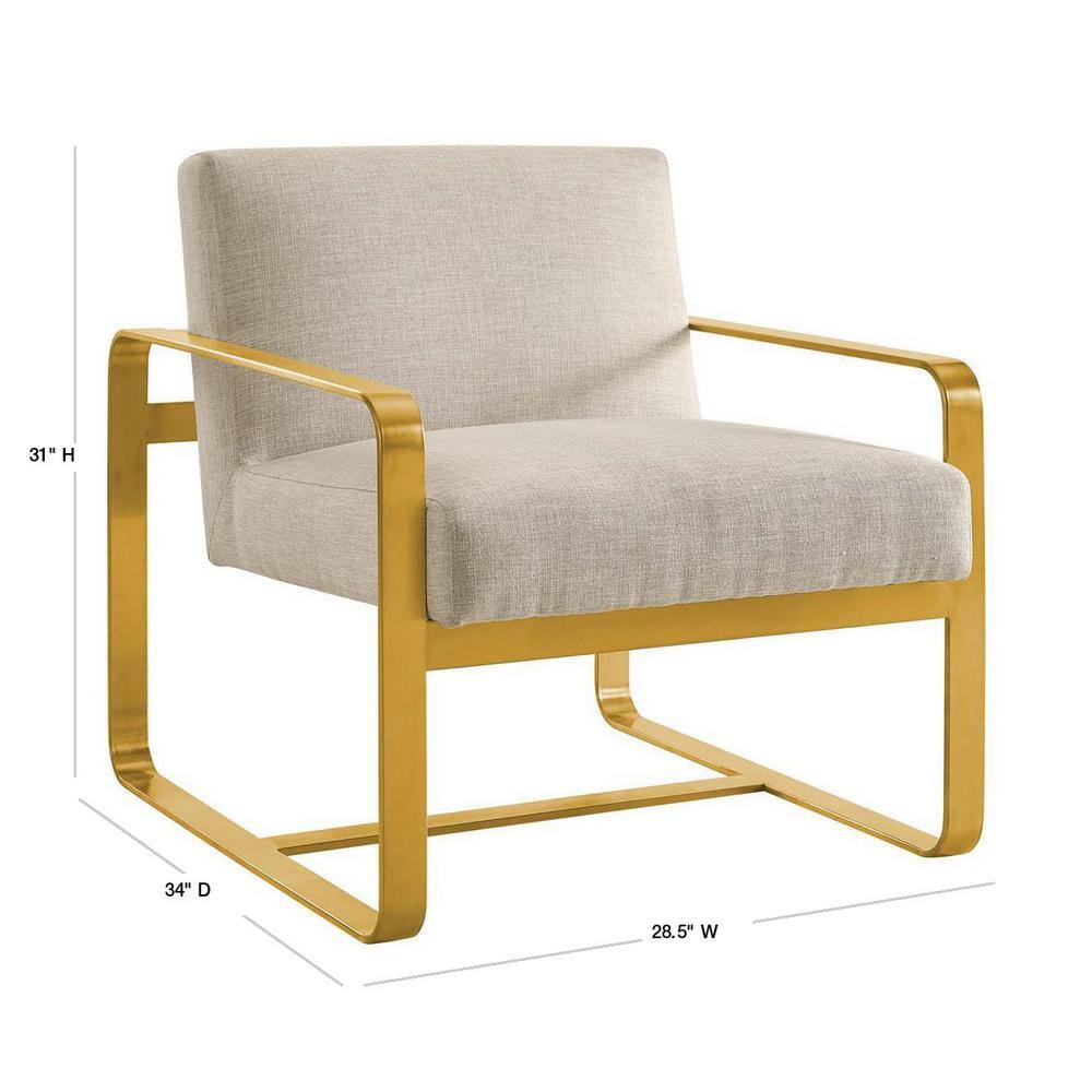 Beige Velvet and Gold Metal Accent Chair