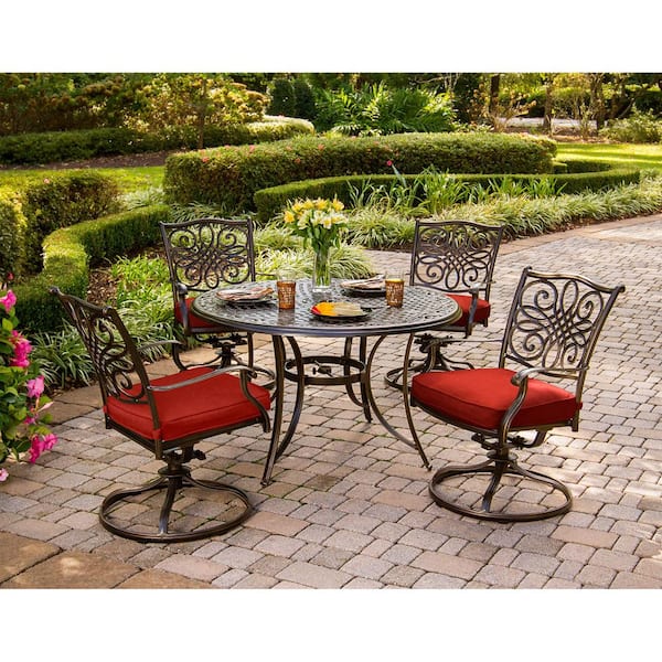 Hanover Traditions 5-Piece Aluminum Outdoor Dining Set with Red Cushions