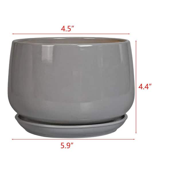 Samll Gray Ceramic Indoor/Outdoor Planter with Saucer (5.9 in. W x 4.4 in.  H) L0DTTSKBNG - The Home Depot