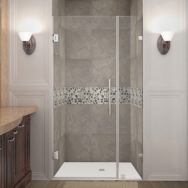 Aston Nautis 34 in. x 72 in. Frameless Hinged Shower Door in Chrome with Clear Glass