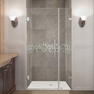 Nautis 32 in. x 72 in. Frameless Hinged Shower Door in Stainless Steel with Clear Glass