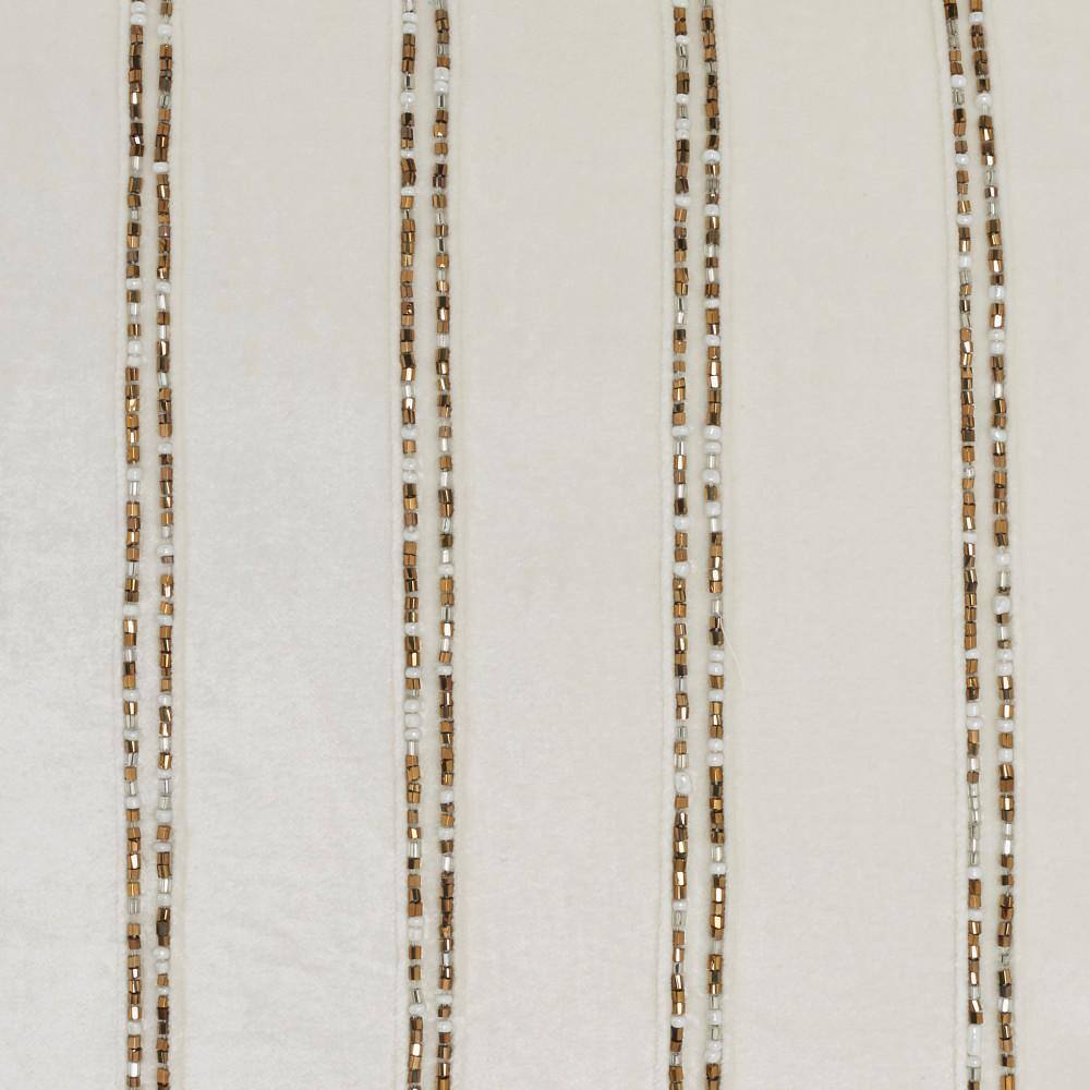 Ivory Beaded Striped Cotton Blend Lumbar Pillow