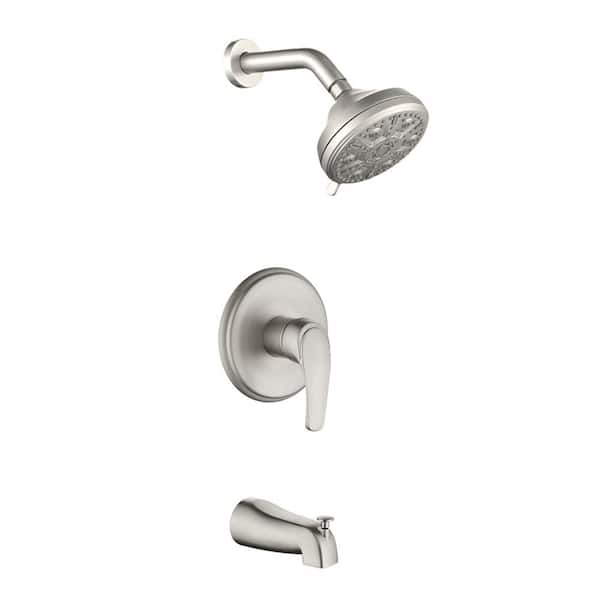 FORCLOVER Single Handle 10-Spray Shower Faucet 1.8 GPM with Waterfall Tub Spout in. Brushed Nickel