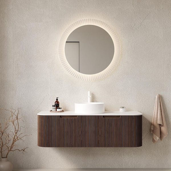 48 in. Single Sink Floating Walnut Bath Vanity with White Sintered Stone Top