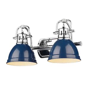 Duncan 16.5 in. 2-Light Chrome Vanity Light with Navy Blue Shades